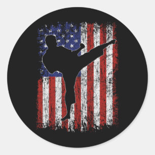 Adesivo American Flag Usa High Kick Karate Silhouter Patr