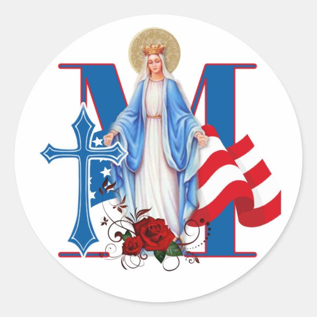 ADESIVO AMERICAN FLAG VIRGIN MARY RELIGIOSOS ROSAS (Frente)