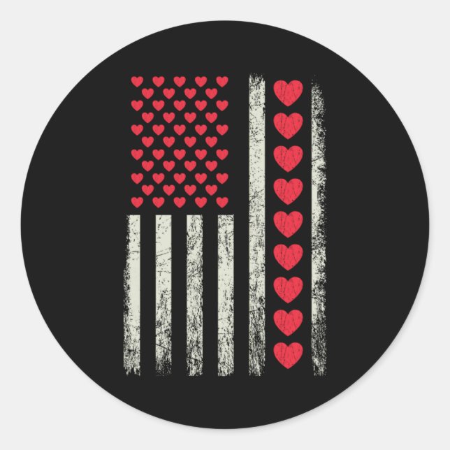 Adesivo American Flag With Hearts Valentine S Day  (Frente)