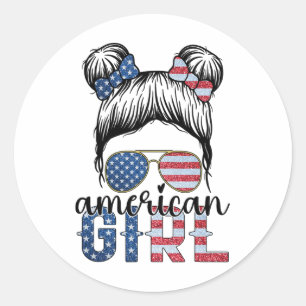Adesivo American Girl 4 de Julho Coque Desgrenhado Bandeir