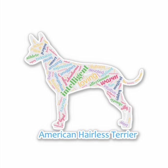 Adesivo American Hairless Terrier Word Cloud Vinyl Sticker (Frente)