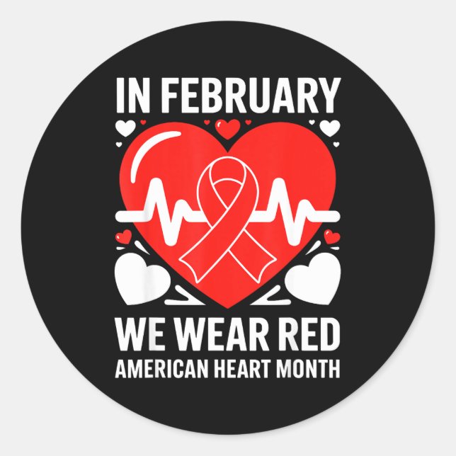 Adesivo American Heart Disease Awareness Month Ribbon Red  (Frente)