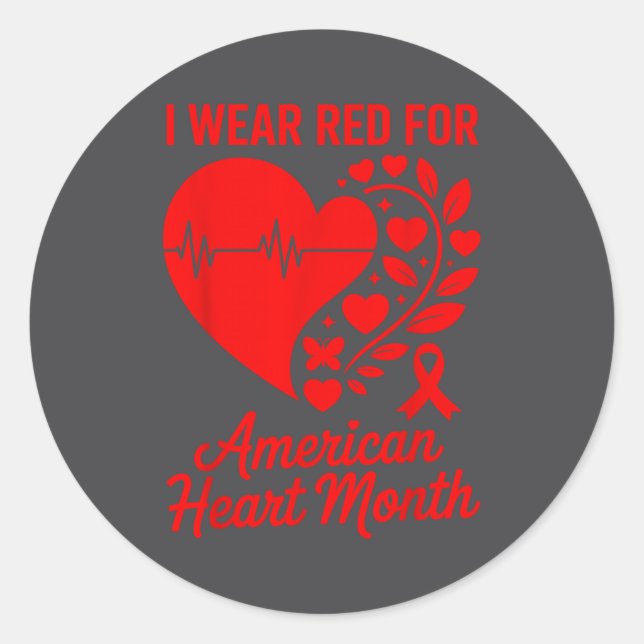 Adesivo American Heart Disease Awareness Month Ribbon Red  (Frente)