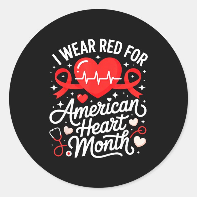 Adesivo American Heart Disease Awareness Month Ribbon Red  (Frente)