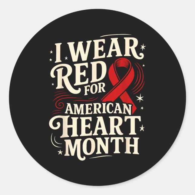 Adesivo American Heart Disease Awareness Month Ribbon Red  (Frente)