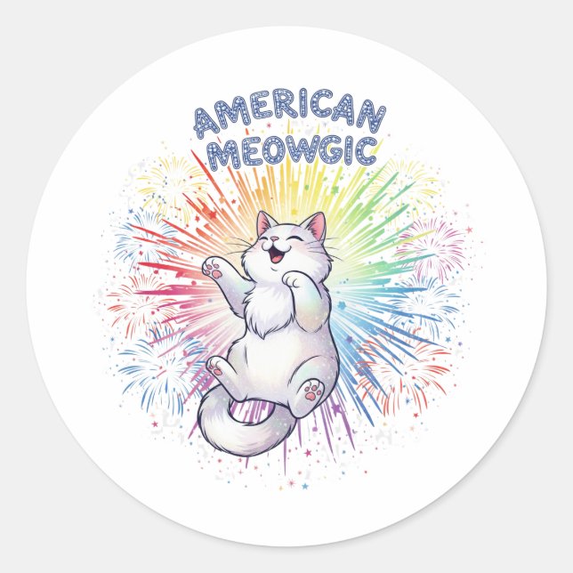 Adesivo American Meowgic - Sparly Cat & Rainbow Fireworks (Frente)