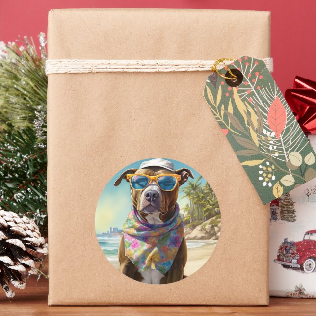 Adesivo American Staffordshire na praia, presente de verão (Feriado)