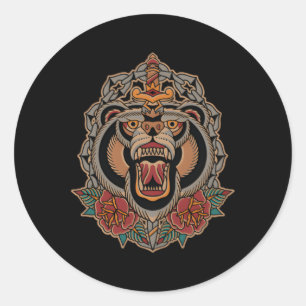 Adesivo American Traditional Tattoo Flash Bear Old School