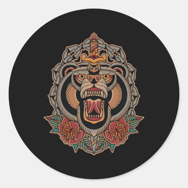 Adesivo American Traditional Tattoo Flash Bear Old School (Frente)