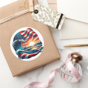 Adesivo American USA Flag Beach Wave Sunset Patriset Art