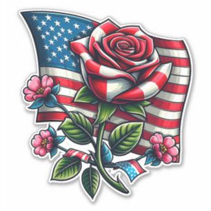 Adesivo American USA Flag rosa Patriotic flower Art