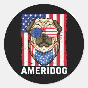 Adesivo Ameridog American Flag Pug Dog 4 De Julho Indepen