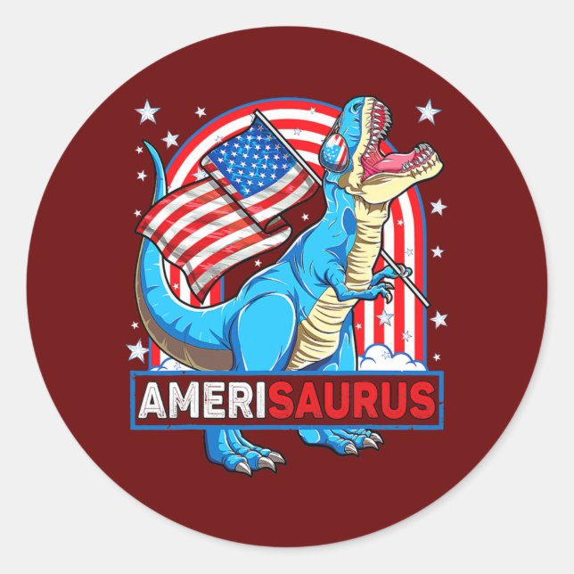 Adesivo Amerisauro T rex Boys Meninas Dinossauro Patriótic (Frente)