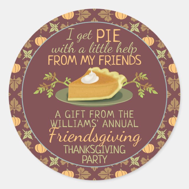 Adesivo Amiga de Ação de Graças Pumpkin Pie Humor Favor (Frente)