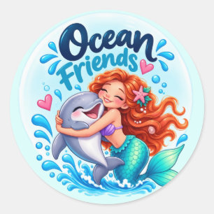 Adesivo Amigos do Oceano Sereia e Golfinho Clássico Adesiv