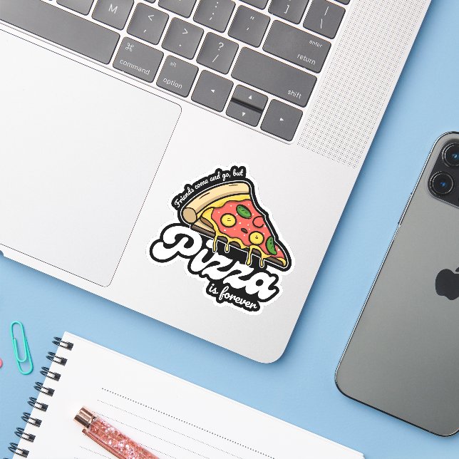 Adesivo Amigos vêm e vão, mas pizza é sempre engraçada (Notebook com iPhone)