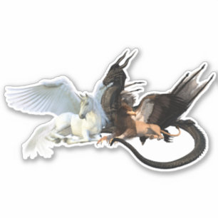 Adesivo Amigos Voadores Dragão Grifo Unicórnio Pegasus
