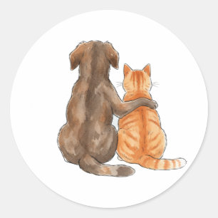 Adesivo Amizade de Cachorro e Gato Aquarela