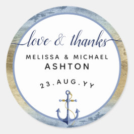 Adesivo Amor & Agradecimentos #Azul Náutico & Dourado #Fav