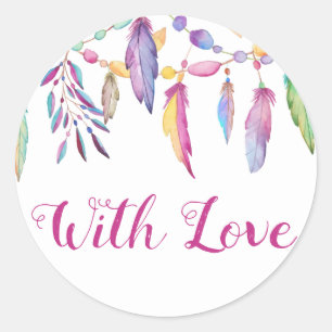 Adesivo Amor Boho Aquarela Pena Casamento Indiano