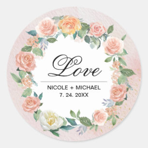 Adesivo Amor. Casamento de Watercolor Floral Wreath
