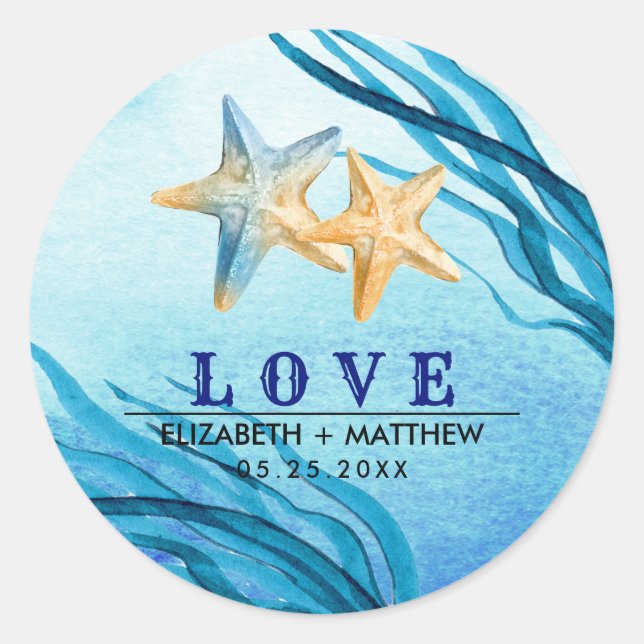 Adesivo Amor. Casamento Personalizado Da Praia Starfish (Frente)