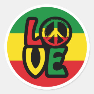Adesivo AMOR com símbolo de paz, estilo reggue