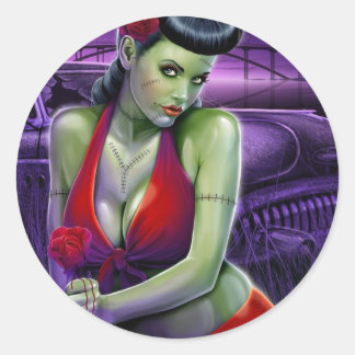 Adesivo amor de garota zumbi com carro antigo com rosa