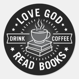 Adesivo Amor Deus Beba Café Ler Livros Vintage