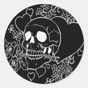Adesivo Amor do crânio - crânios, rosas e corações pel
