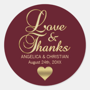 Adesivo AMOR Dourado personalizado & OBRIGADOS de Borgonha