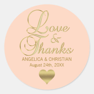 Adesivo AMOR Dourado personalizado & OBRIGADOS do PÊSSEGO