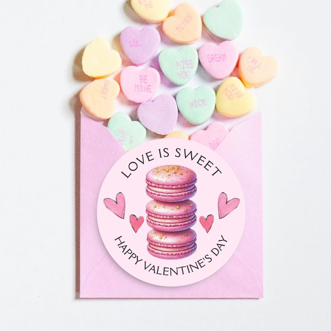 Adesivo Amor é doce Feliz dia de os namorados Macaron (Love is sweet, or your own saying, Valentine's Day sticker, or any other event for your packaging.)