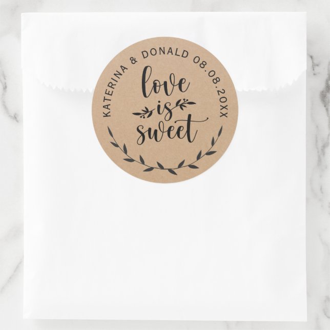 Adesivo Amor é doce Russo Casamento Kraft (Bolsa)