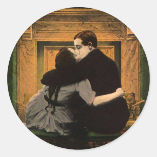 Adesivo Amor e Romance Vintage, Beijo na Lareira Romântica