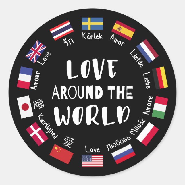 Adesivo Amor em Todo o Mundo Idiomas  (Frente)