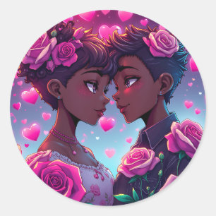 Adesivo Amor LGBT   Casal Africano-Americano de Animes