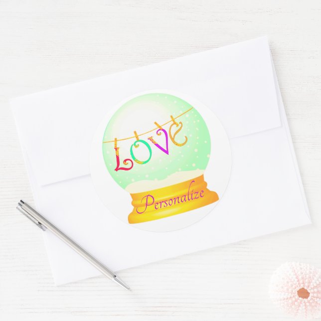 Adesivo Amor, o globo da neve é bonito, colorido (Envelope)