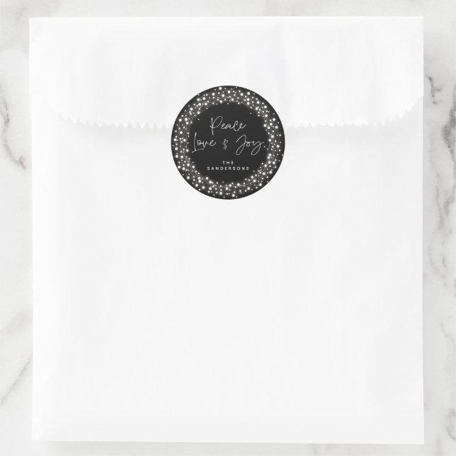 Adesivo Amor Paz Negro + Alegria Luzes de Natal Espelhadas (Bolsa)