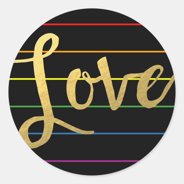 Adesivo Amor Rainbow Pinstripe LGBT Faux Gold Foil (Frente)