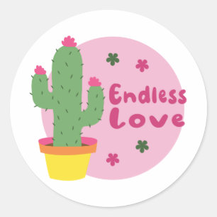 Adesivo Amor Sem Fim Cactus Verde Kawaii Com Texto Rosa
