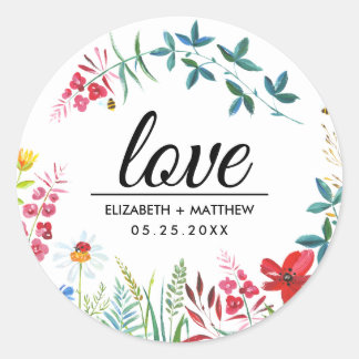 Adesivo Amor. Vinhetas de Casamento de Flores Selvagens