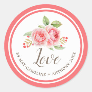 Adesivo Amor. Vinhetas de Casamento de Rosas de Aquarelas