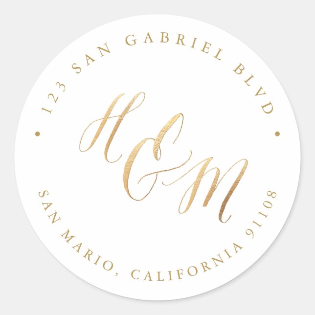 Adesivo Ampersand A-Z Monograma Calligrafia Faux Dourado (Frente)