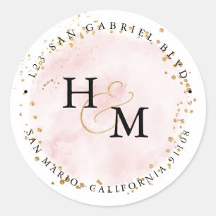 Adesivo Ampersand de Script Dourado de Cor de Água Rosa  