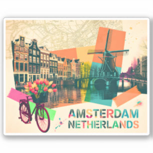 Adesivo Amsterdã Holanda Canal Arte de Viagem Vintage Pop