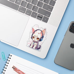 Adesivo Amuleto de Gatinho Fofo com Fones de Ouvido