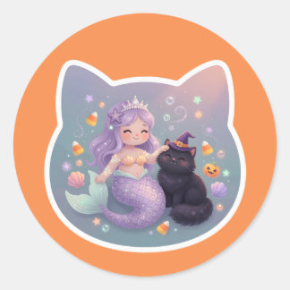 Adesivo Amuleto de Halloween de Sereia e Gato