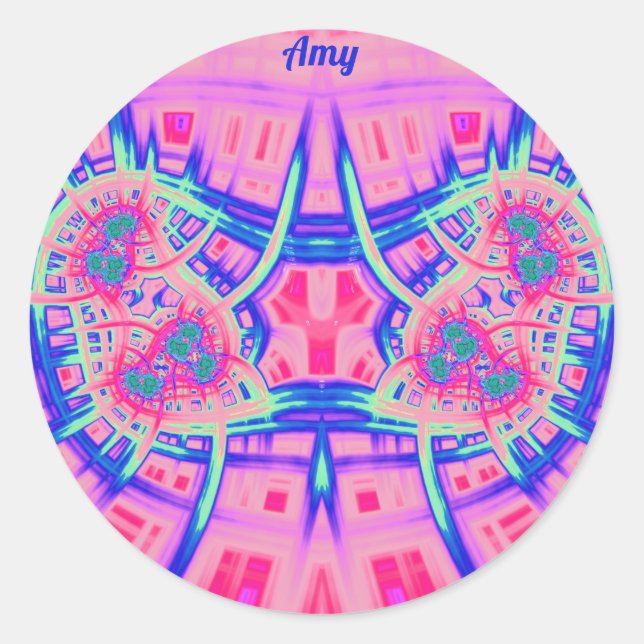 Adesivo AMY ~ Azul cor-de-rosa e verde brilha! ~ (Frente)