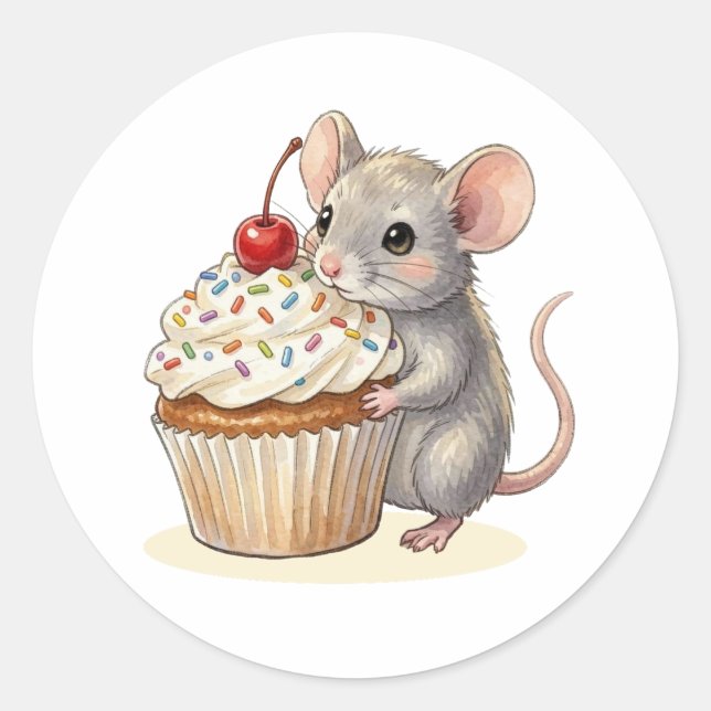 Adesivo An Adorable Birthday Mouse with Cupcake (Frente)